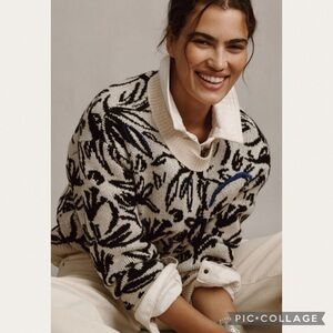 Anthropologie Floral Pop Embroidered Sweater in Blue